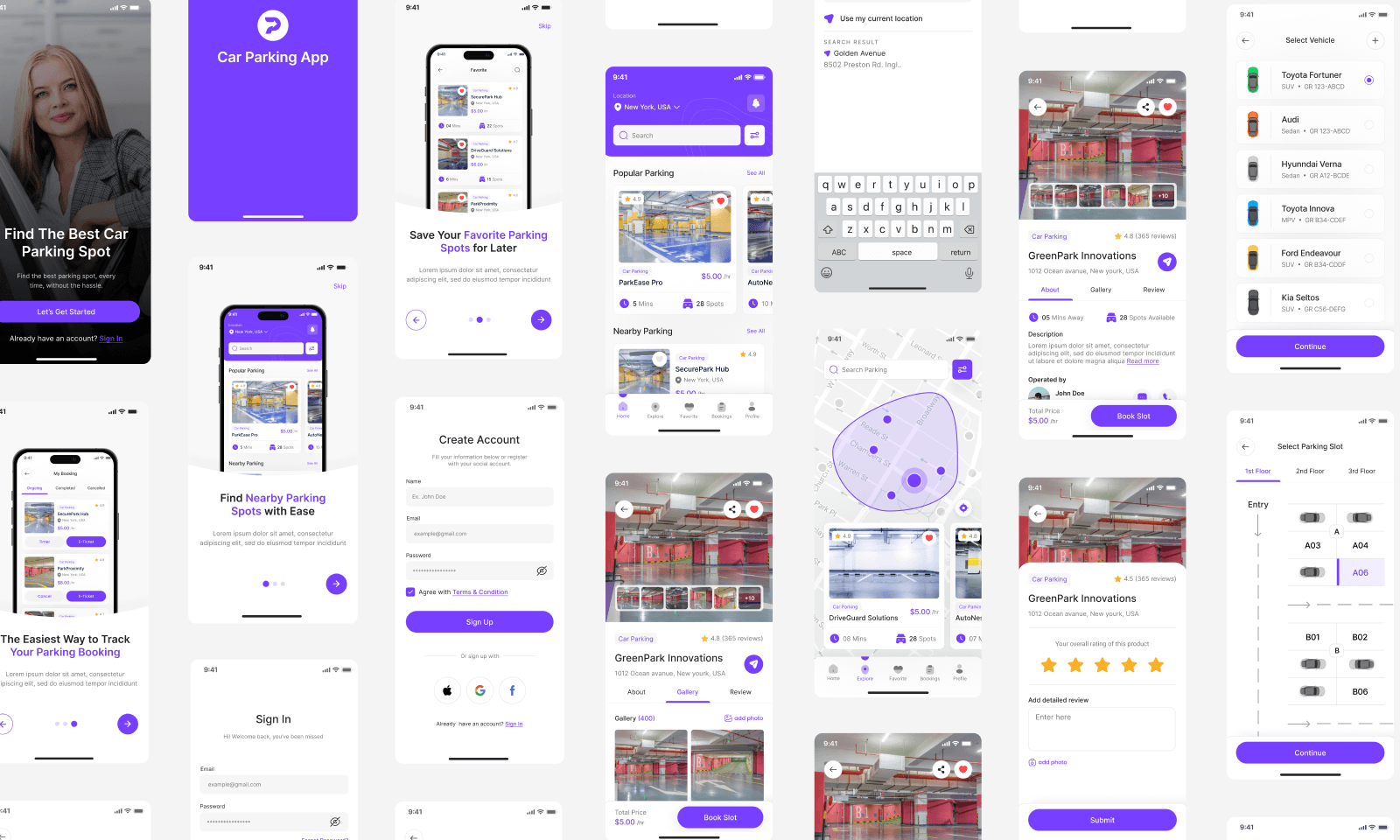 Illustrative mobile wallet and booking interface reference